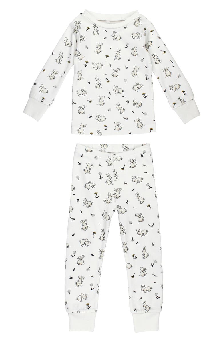 L'ovedbaby Bunny Print Fitted Organic Cotton Two-Piece Pajamas, Main, color, 