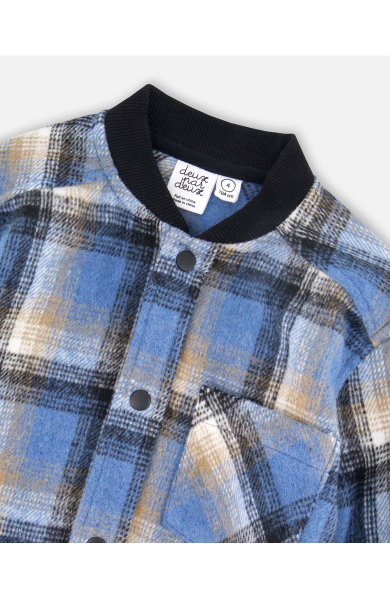 Deux par Deux Long Sleeve Brushed Plaid Button Down Shirt Avec Rib Collar, Alternate, color, Blue