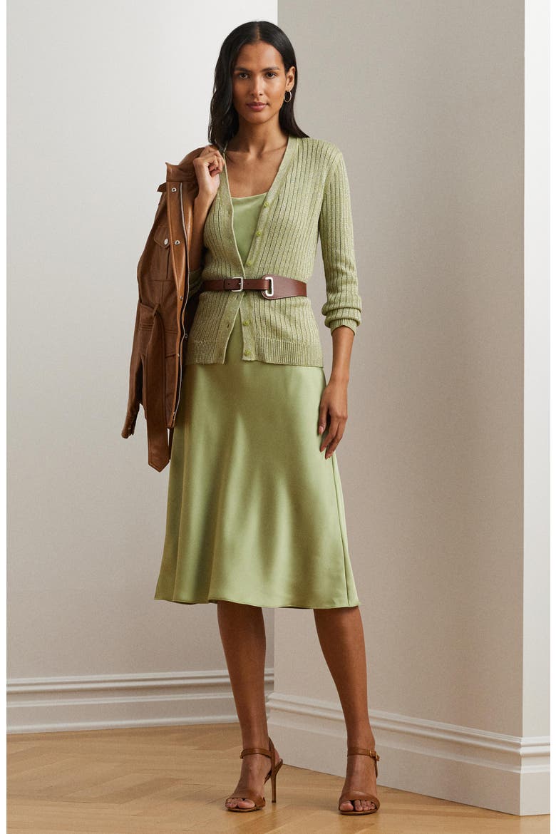 Metallic Linen Blend Rib Cardigan, Alternate, color, LIGHT OLIVE