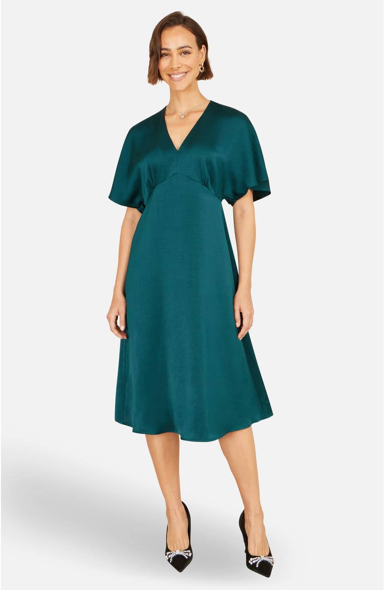 Yumi Satin Midi Dress, Alternate, color, Green