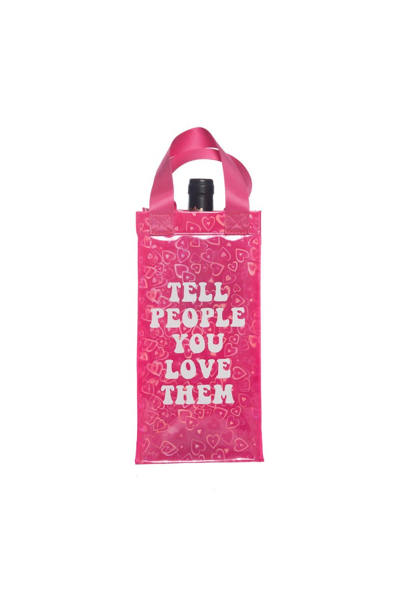 Tell People You Love Them Wine Bag Plastic Pink, Main, color, Pink