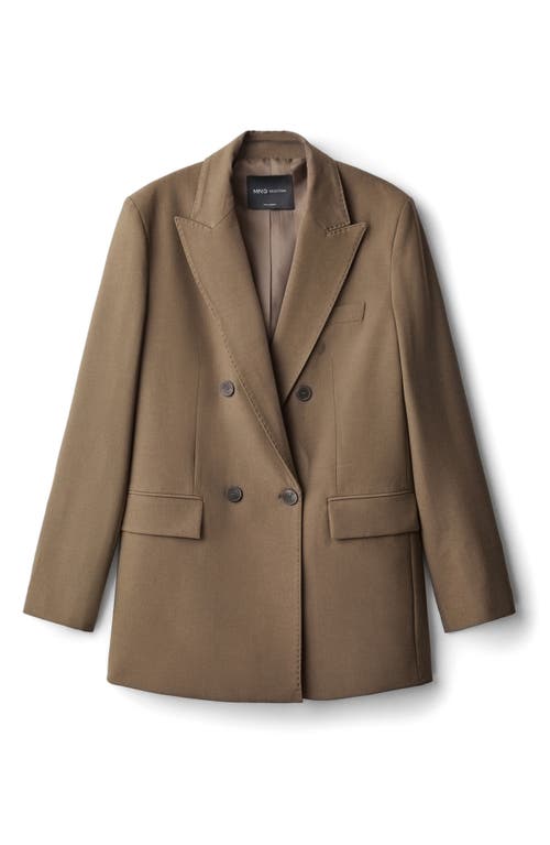 Mango Double Breasted Suit Blazer In Brown