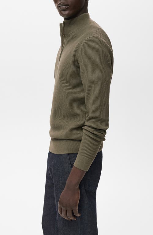 Mango Rib Quarter Zip Sweater In Green