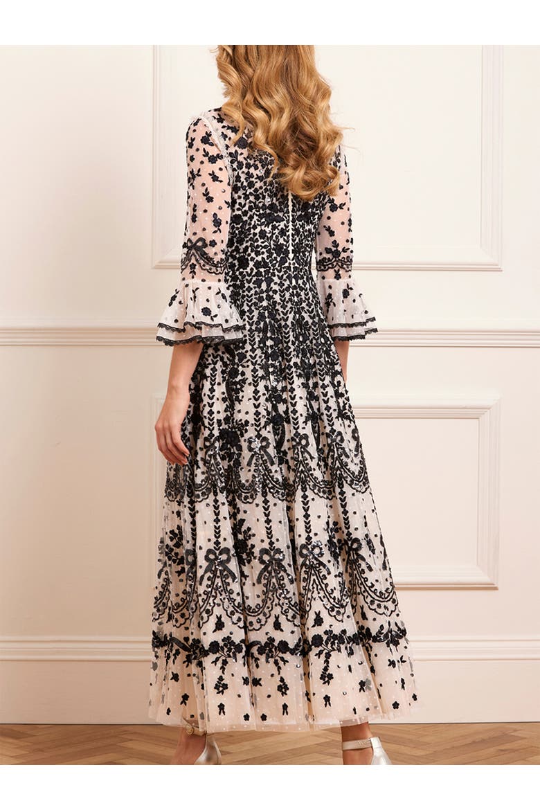Adeline Round Neck Maxi Dress, Alternate, color, Cream/Graphite