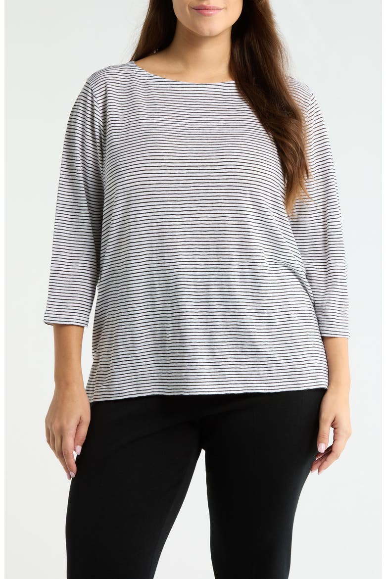 Stripe Slim Fit Organic Linen Top, Main, color, WHITE/ BLACK
