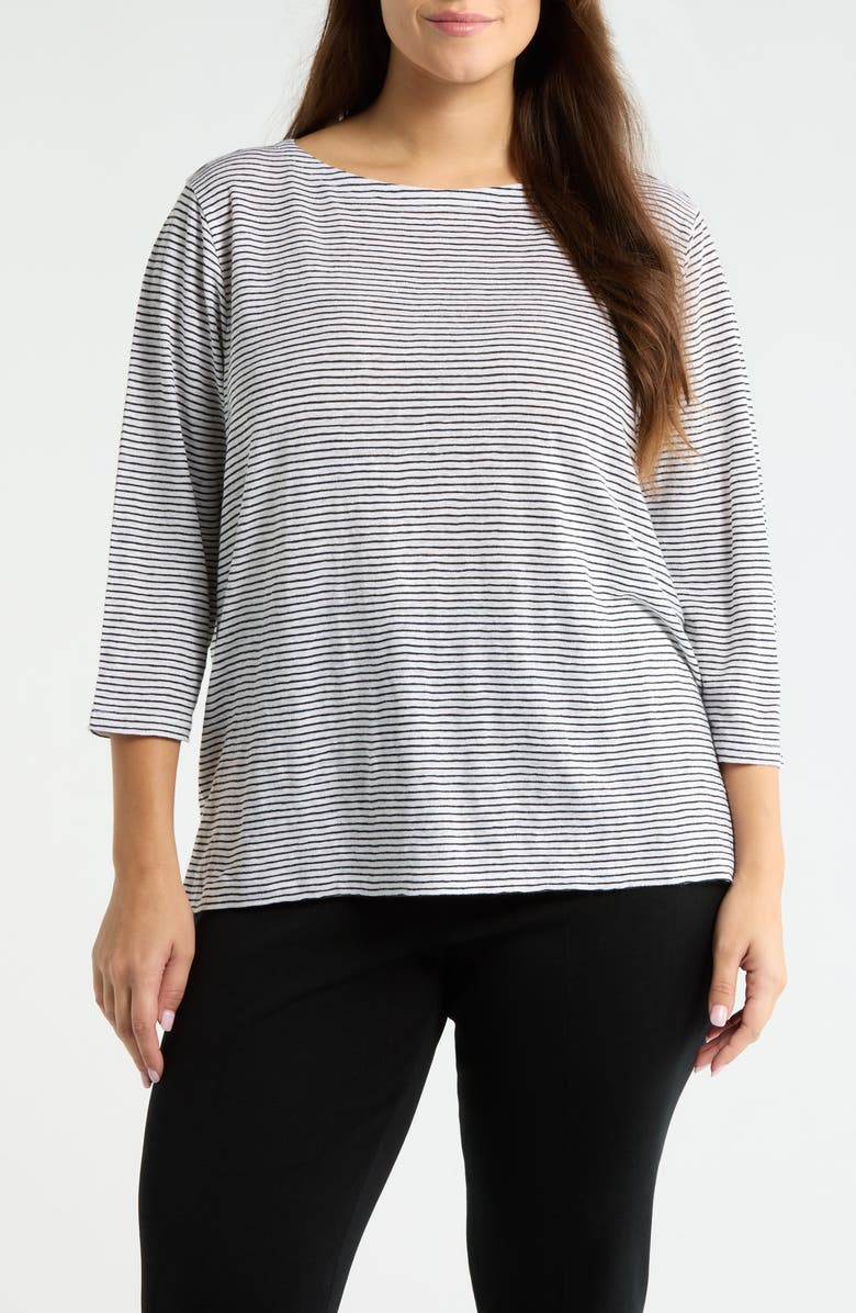 Eileen Fisher Stripe Slim Fit Organic Linen Top, Main, color, White/ Black
