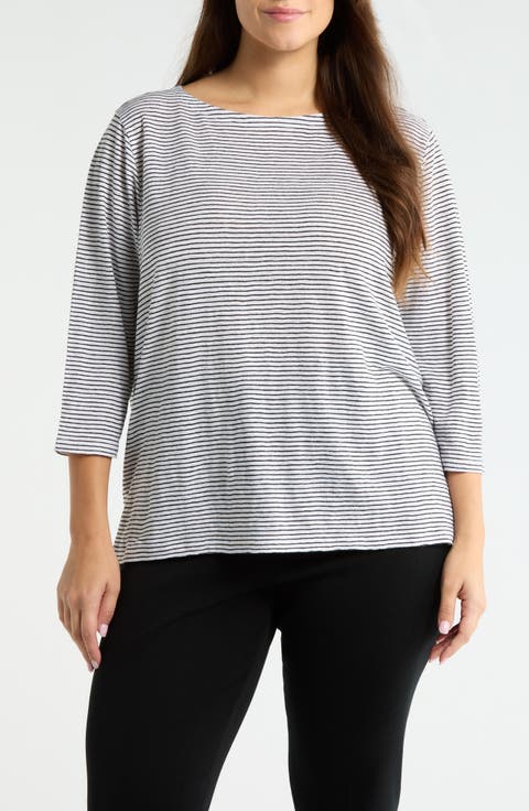 Stripe Slim Fit Organic Linen Top (Plus)