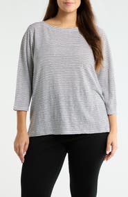 Eileen Fisher Stripe Slim Fit Organic Linen Top