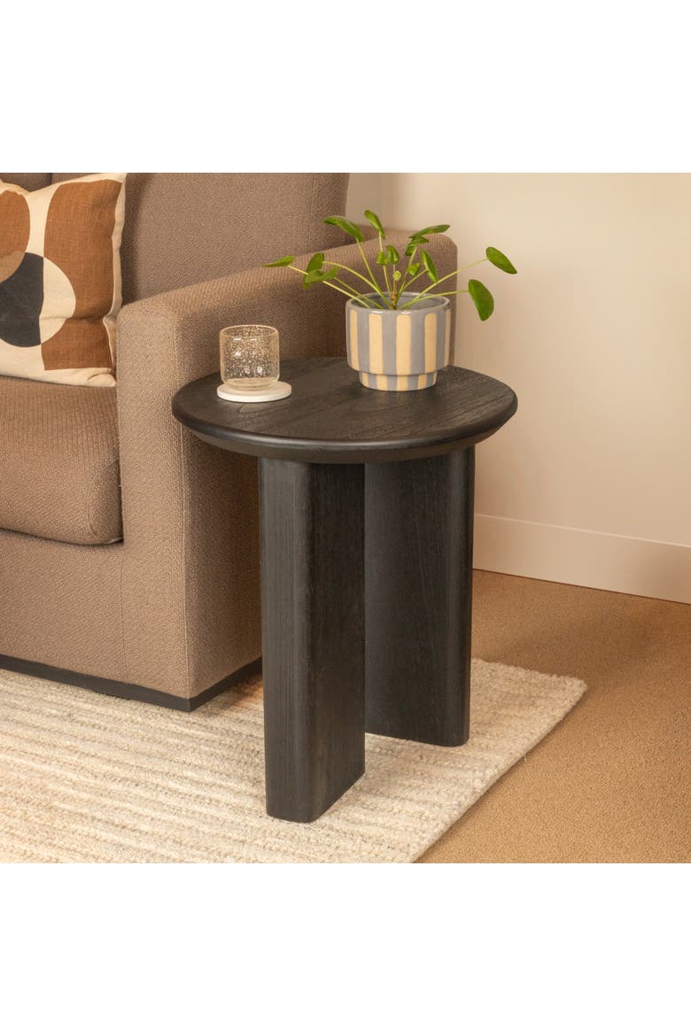 Asymmetrical Firwood Round End Table, Black, Alternate, color, Black