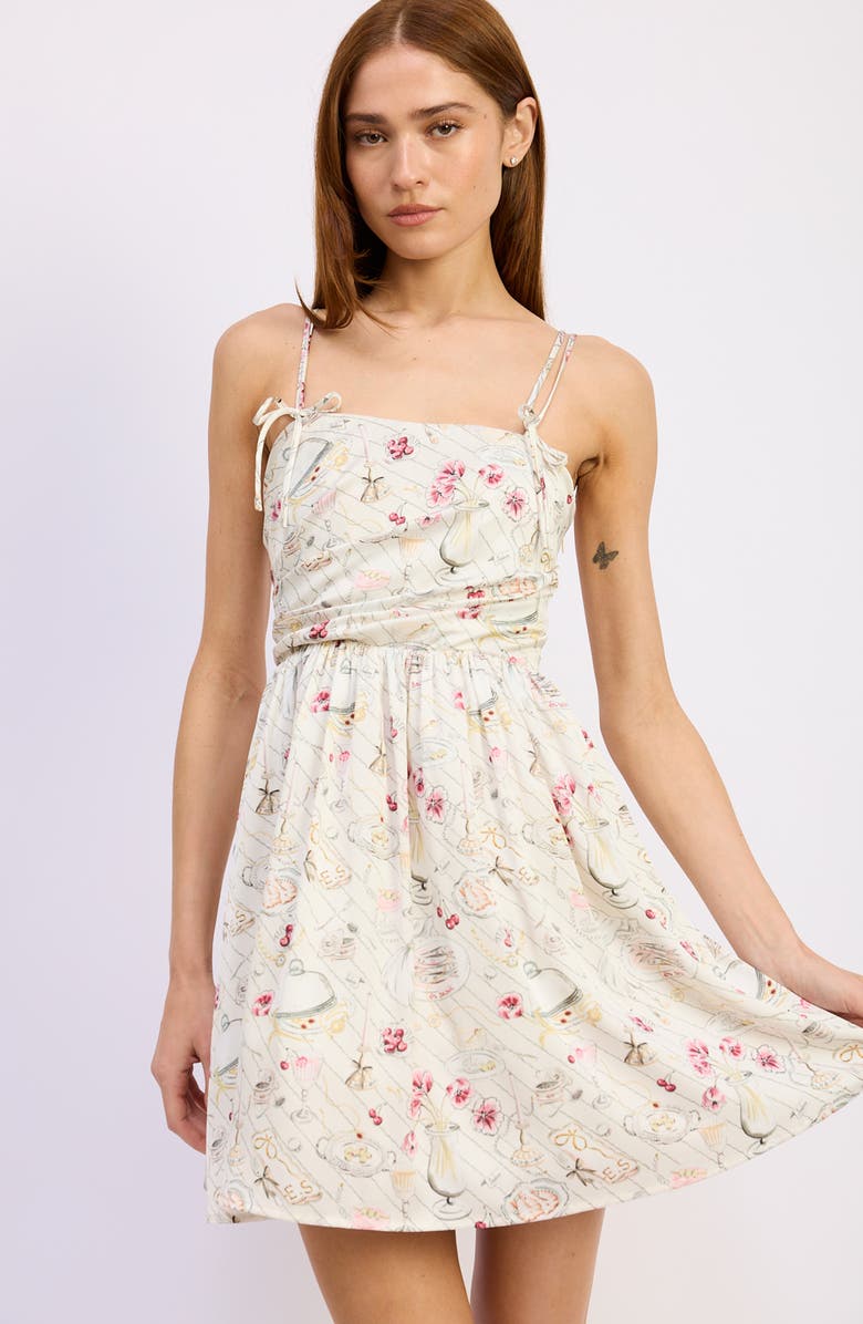 En Saison Dinner Party Floral Minidress, Alternate, color, Ivory Pink Multi