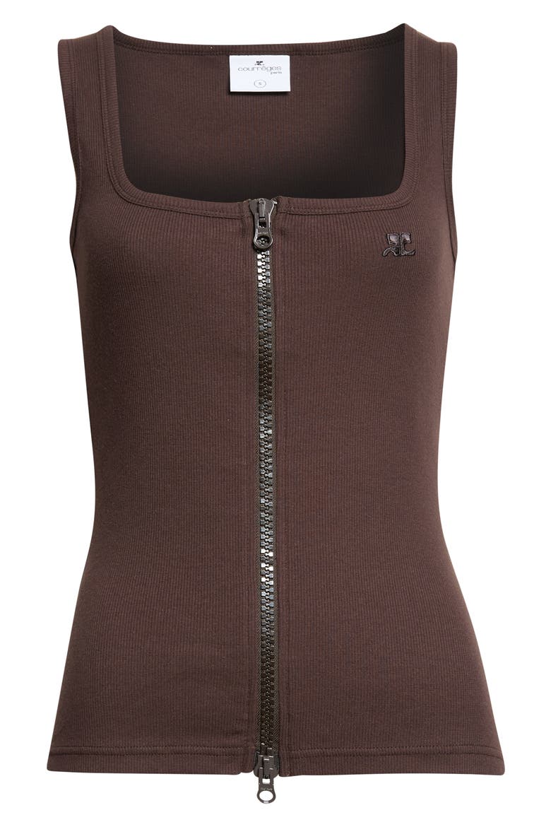 Ribbed Zip Front Tank, Main, color, CHOCOLATE 1983