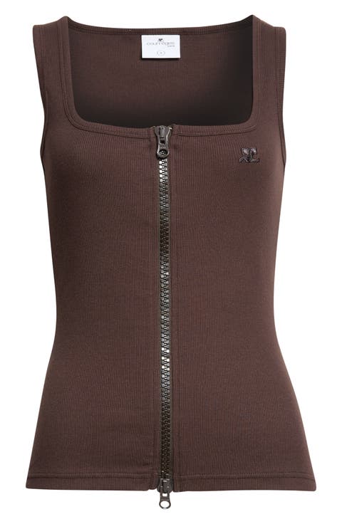 Ribbed Zip Front Tank