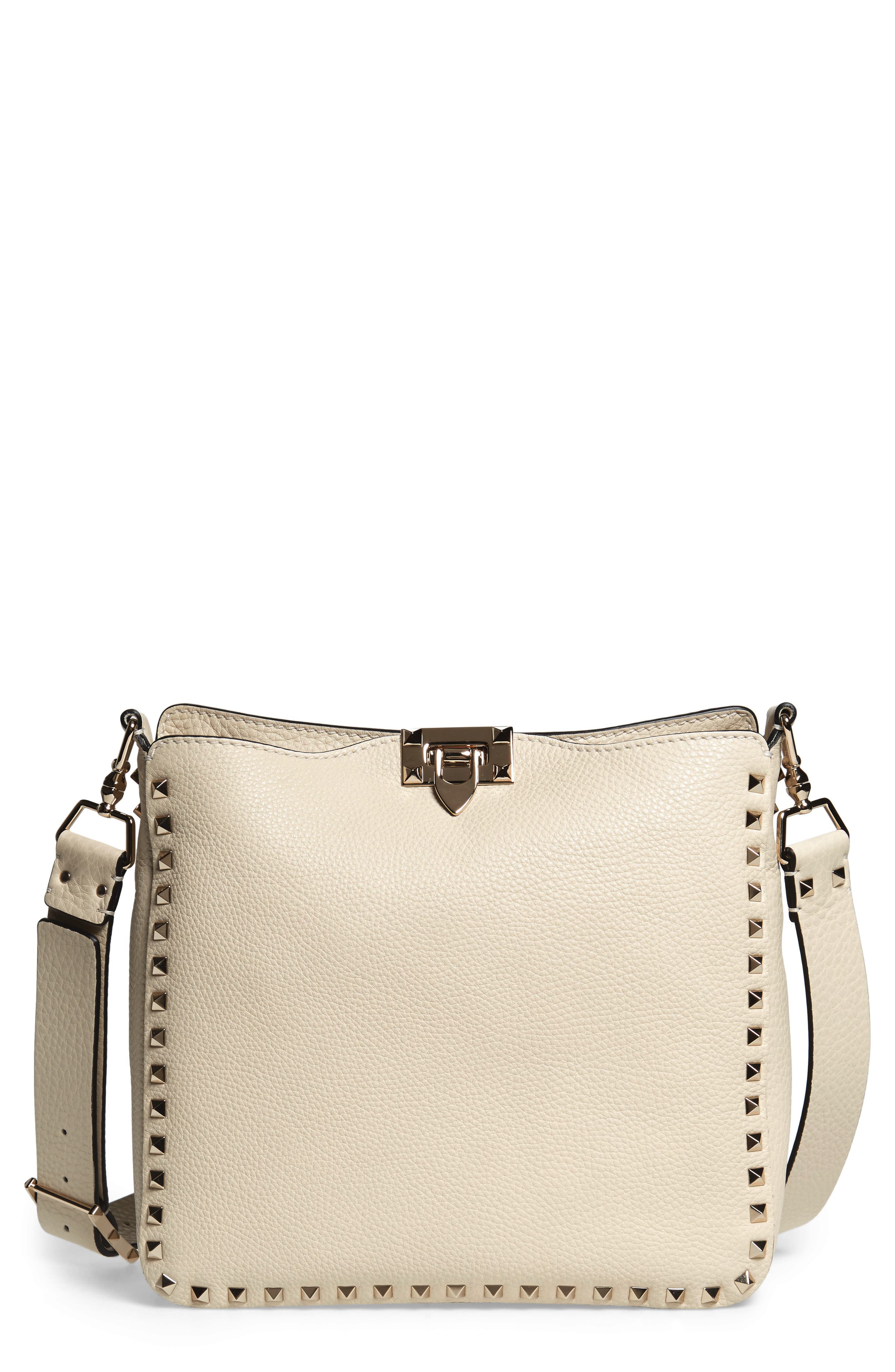 Valentino Garavani Small Rockstud Leather Hobo, Main, color, 
