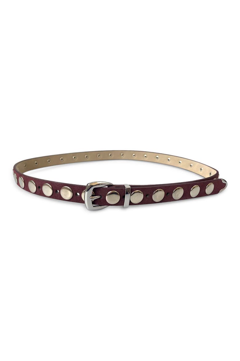Disc Stud Belt, Main, color, BURGUNDY SUEDE/ SILVER