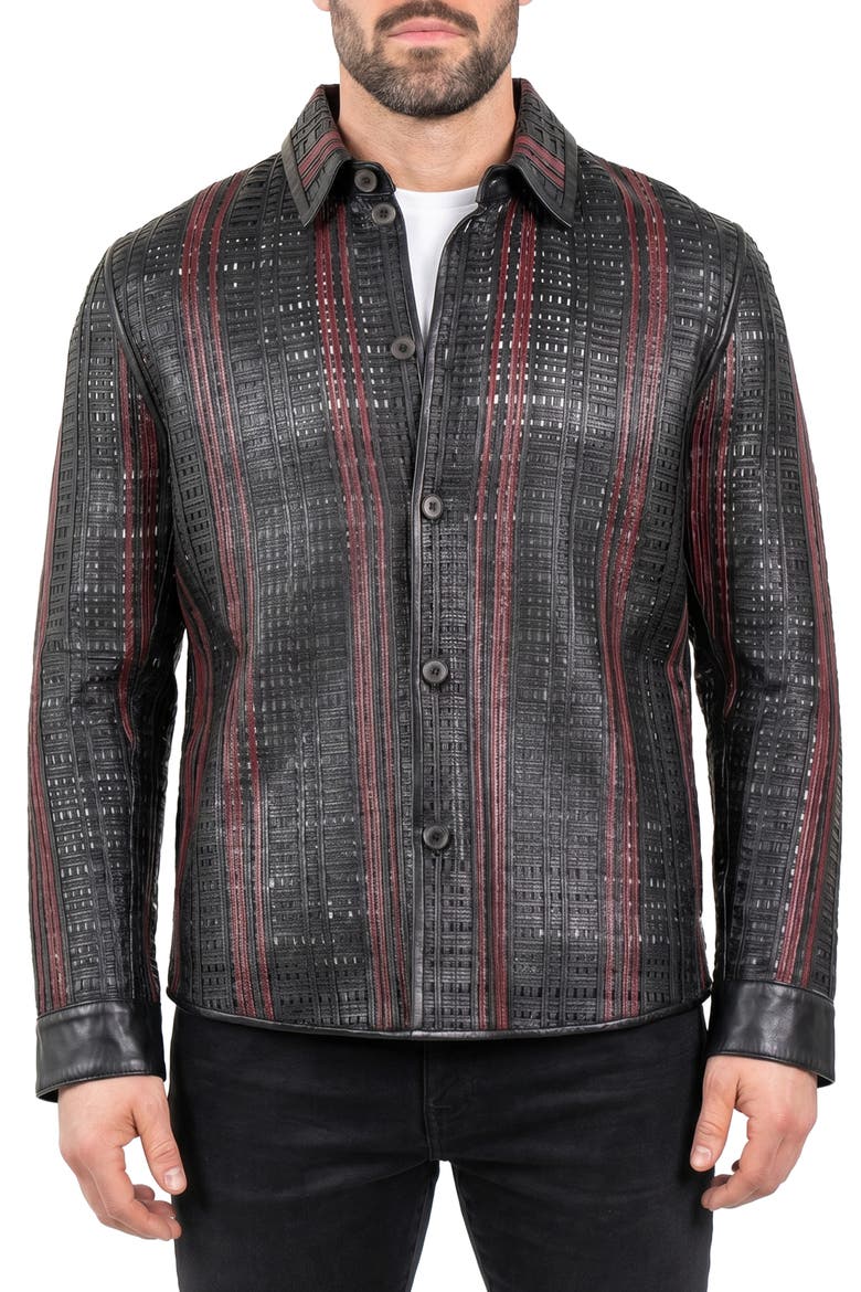 Leather Basket Weave Jacket, Alternate, color, BLACK