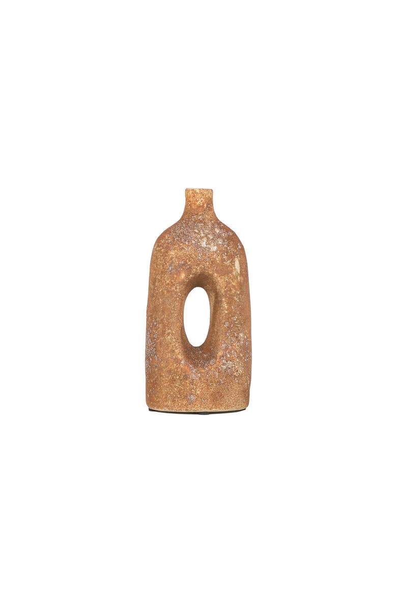 Foreside Home and Garden Textured Glaze with Center Hole Vase Rust Stoneware, Main, color, Red