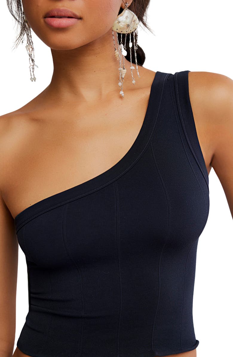 Free People So Soft One-Shoulder Crop Tank, Alternate, color, Black