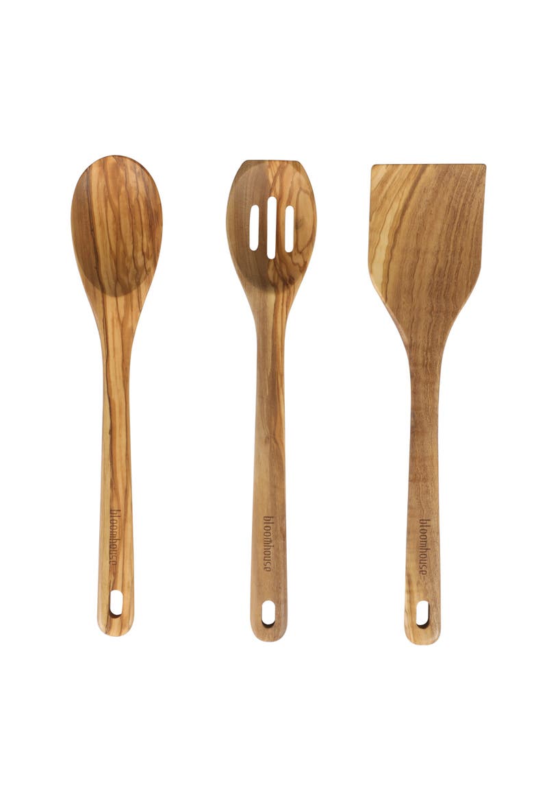 Italian Olive Wood Extra-Large Turner, Spoon, and Slotted Spoon Set, Main, color, Natural Wood