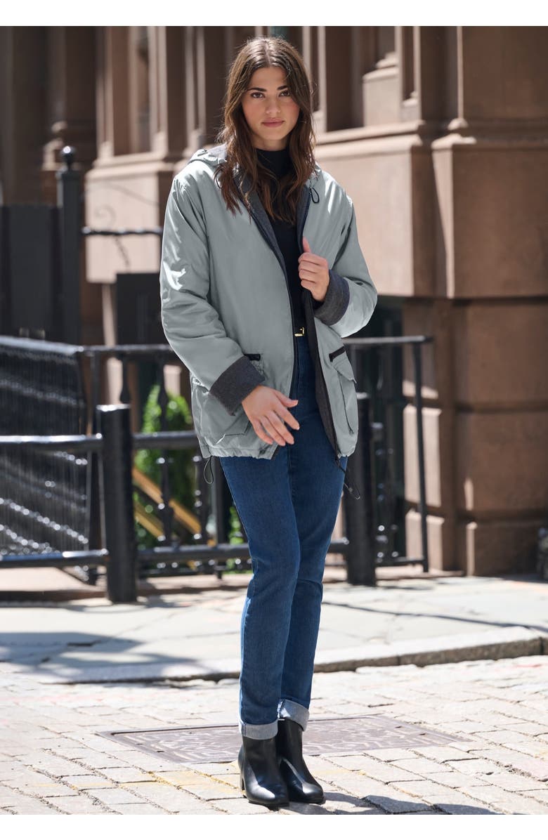 Roaman's Plus Size Hooded Nylon Jacket, Alternate, color, Gunmetal