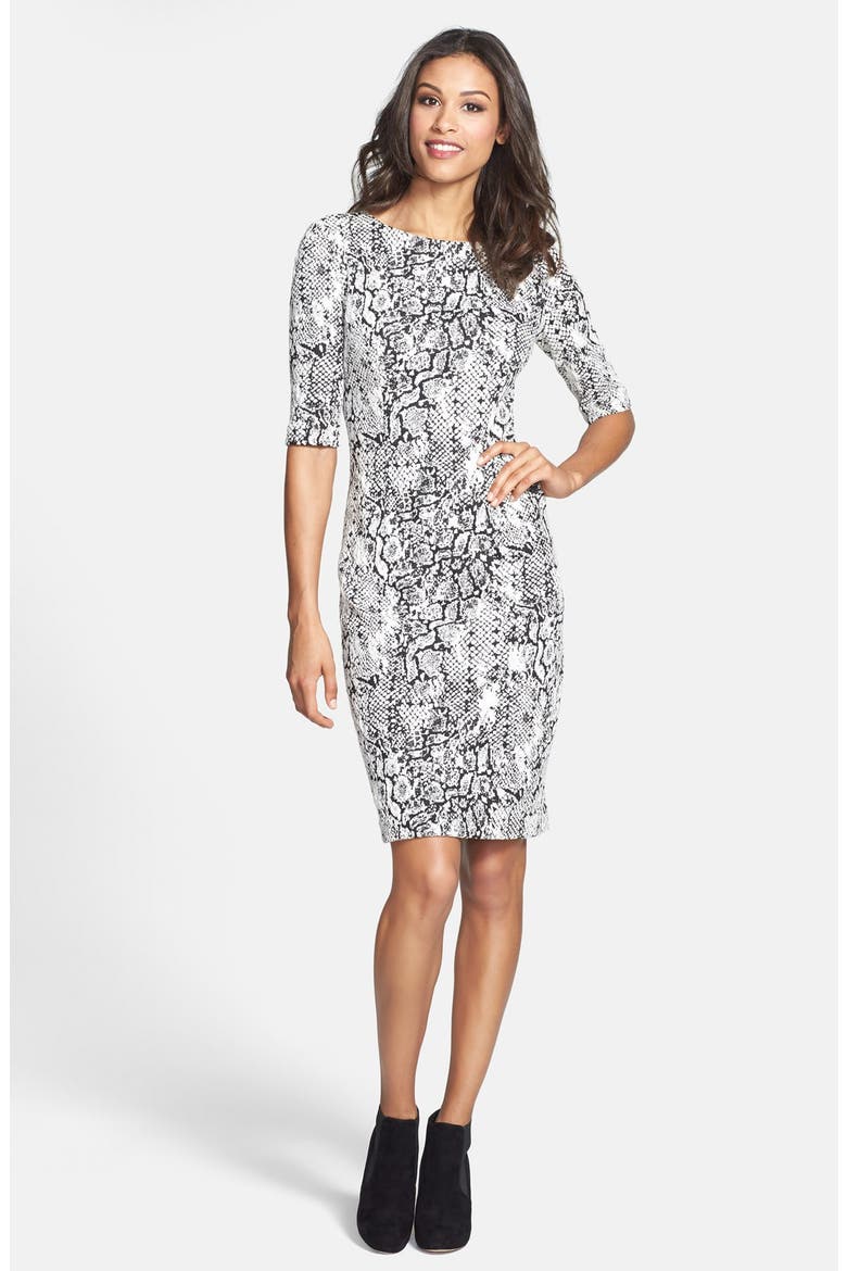 Jacquard Knit Sheath Dress, Alternate, color, IVORY/ BLACK