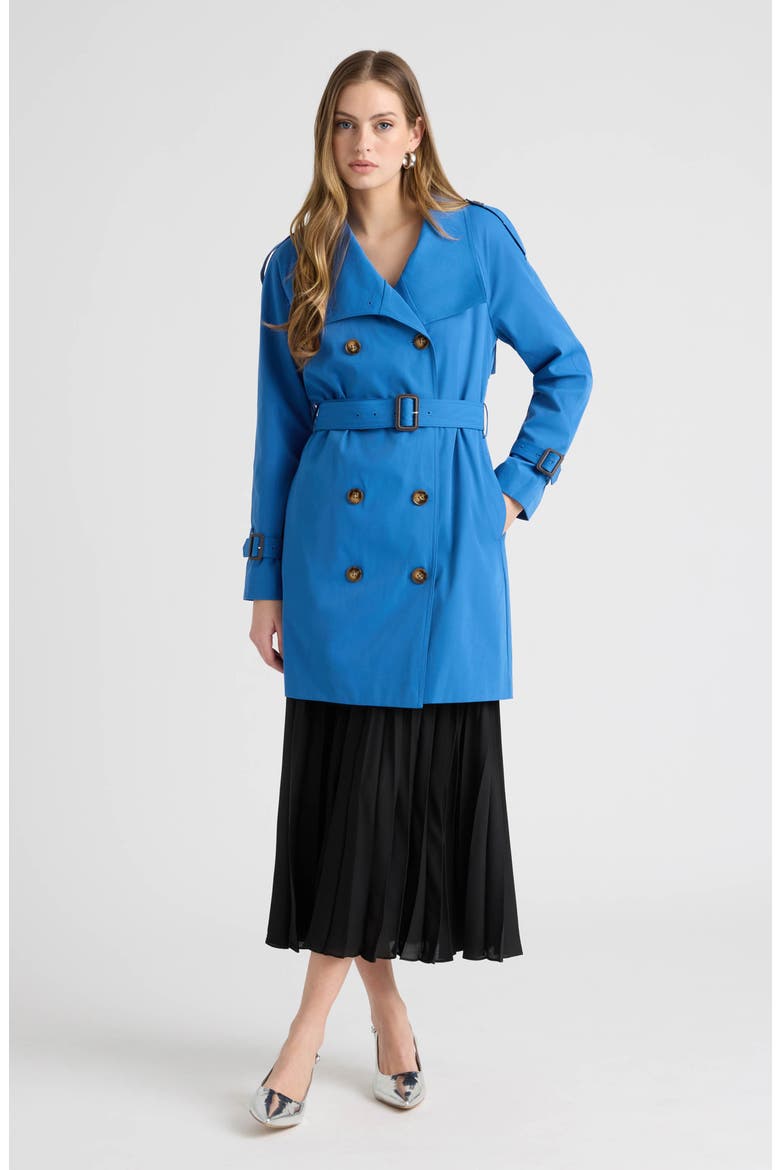 Belted Double Breasted Trench Coat, Alternate, color, DENIM BLUE