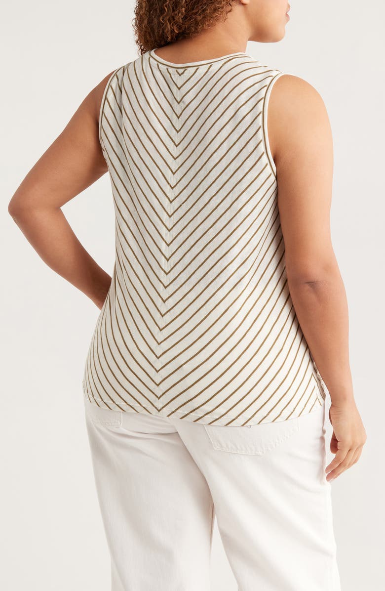 Liverpool Los Angeles Stripe Sleeveless Cotton Twist Front Top, Alternate, color, Cream Olive Str