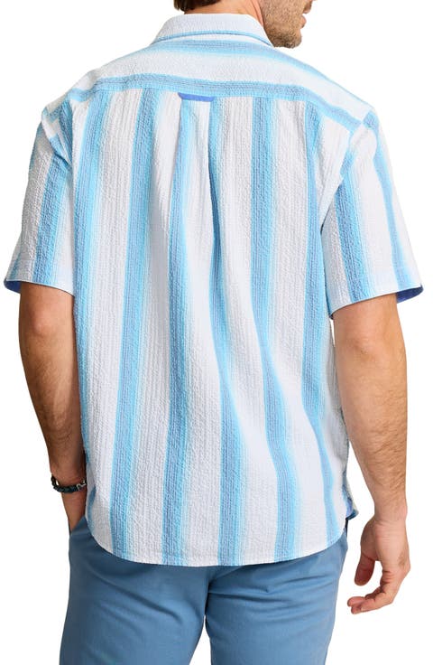 Nova Wave Maliblue Stripe Short Sleeve Button-Up Shirt