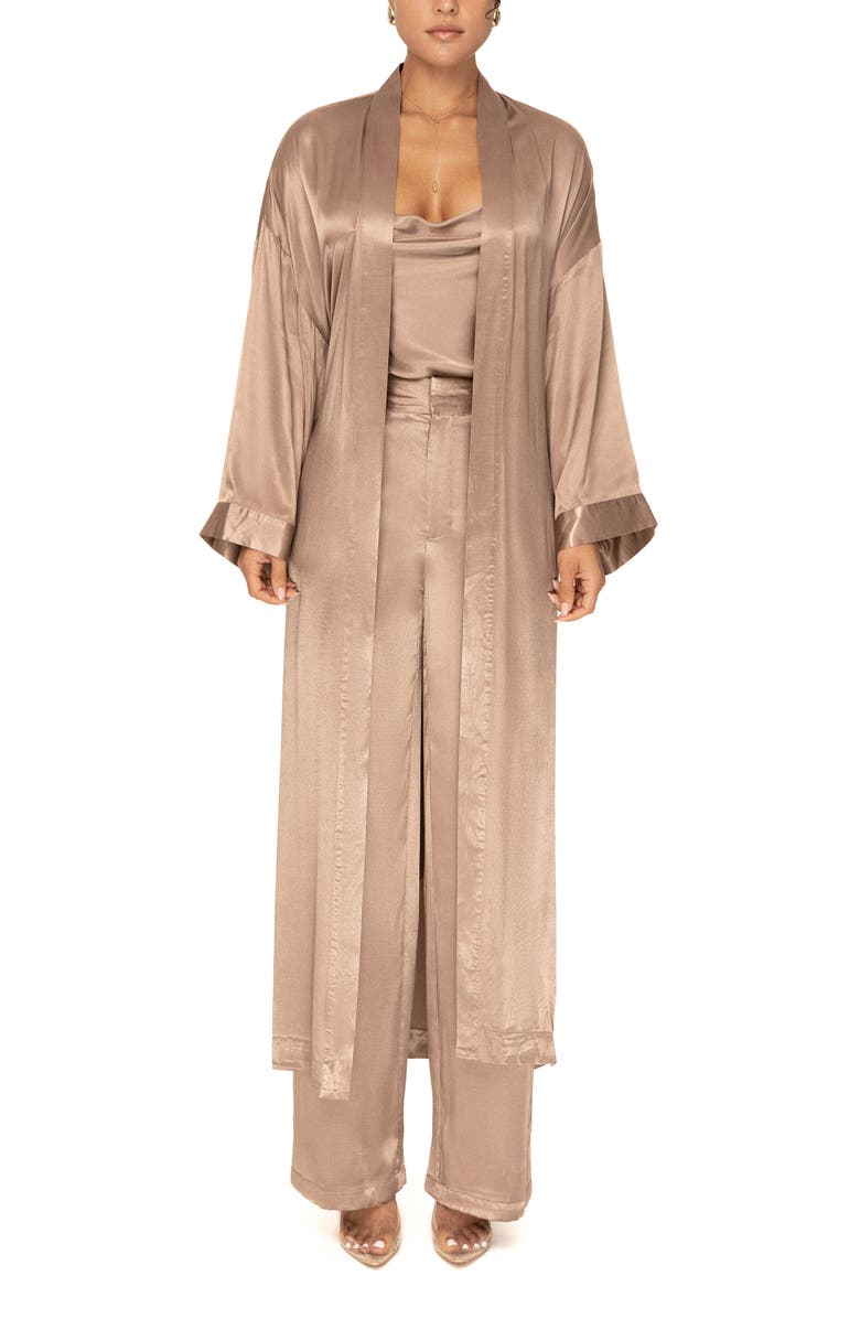 JLUXLABEL Forever & Always Satin Robe, Main, color, Brown