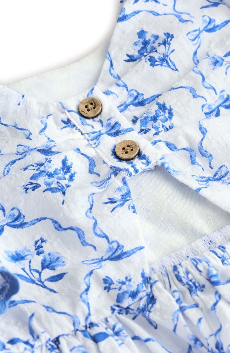 NEXT Kids' Pretty Angel Rickrack Trim Flutter Sleeve Clip Dot Cotton Dress, Alternate, color, Blue