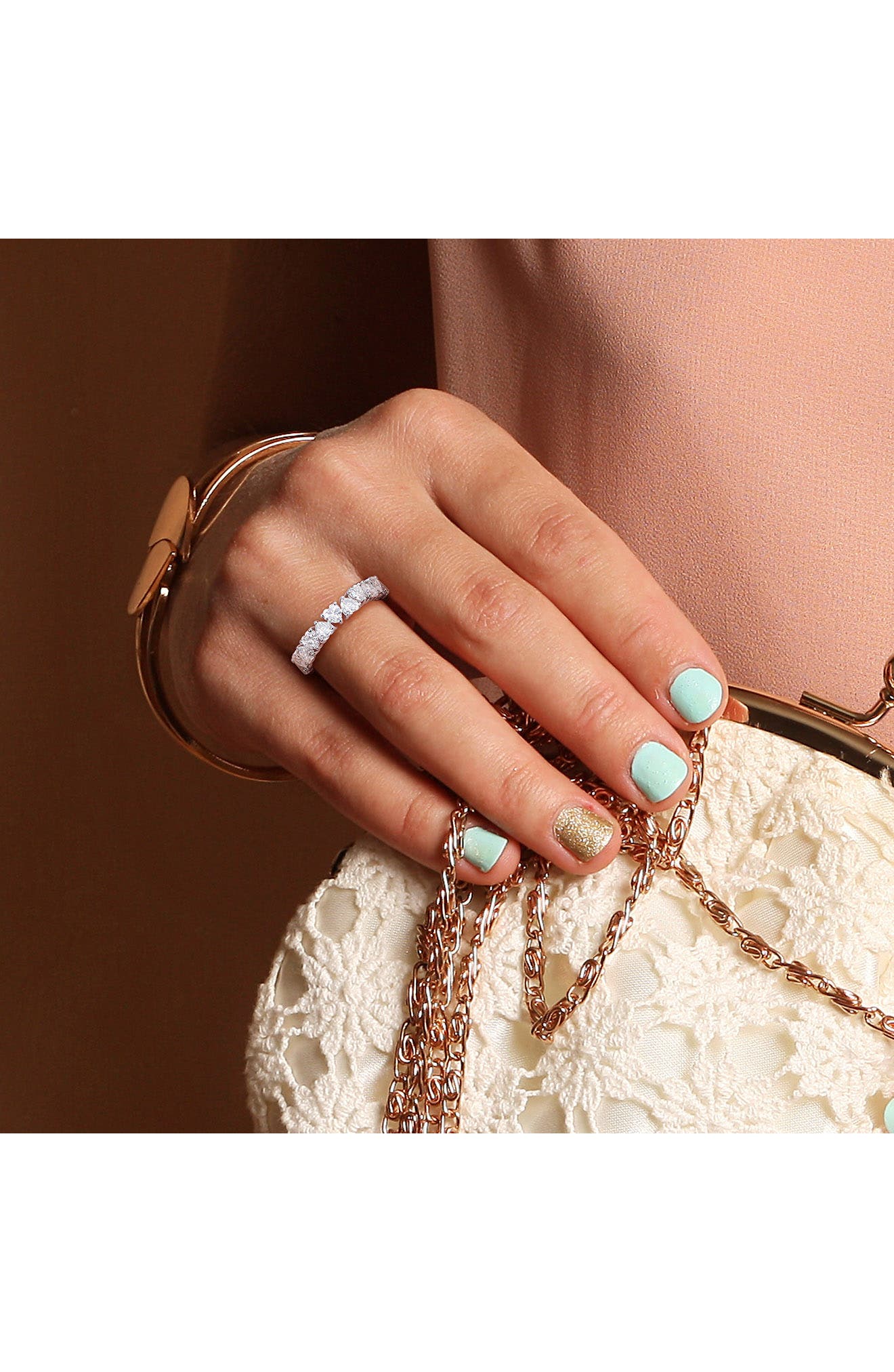 DELMAR Sterling Silver Lab Created Moissanite Heart Eternity Ring ...