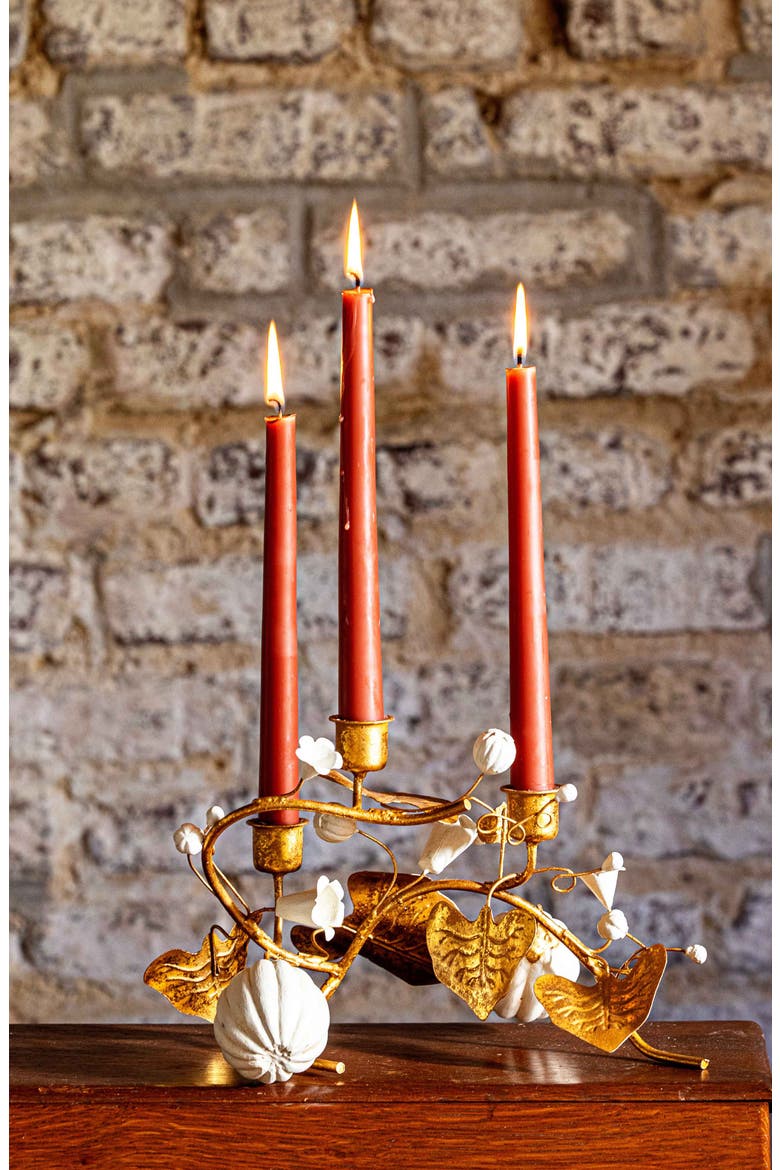 Forest Walk Pumpkin Vine Triple Candleholder, Alternate, color, GOLD