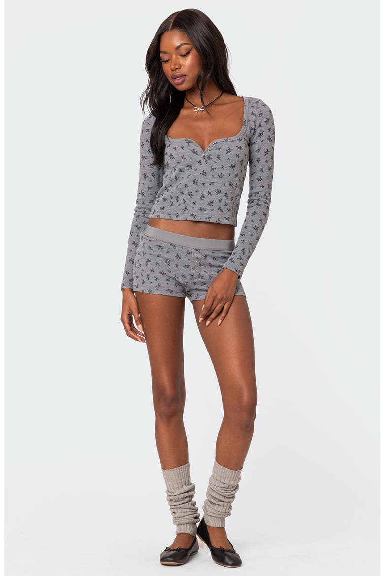Lavender Floral Waffle Stitch Top, Alternate, color, GRAY MELANGE