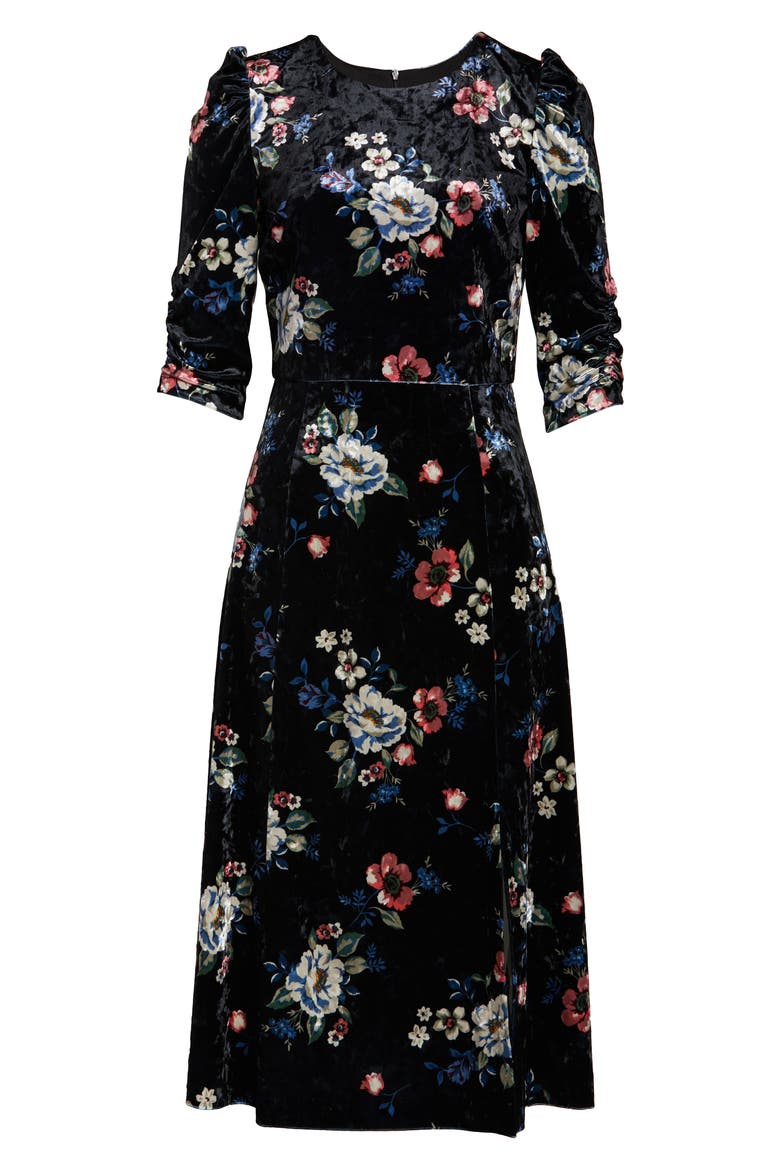 Floral Velvet Midi Dress, Alternate, color, BLACK