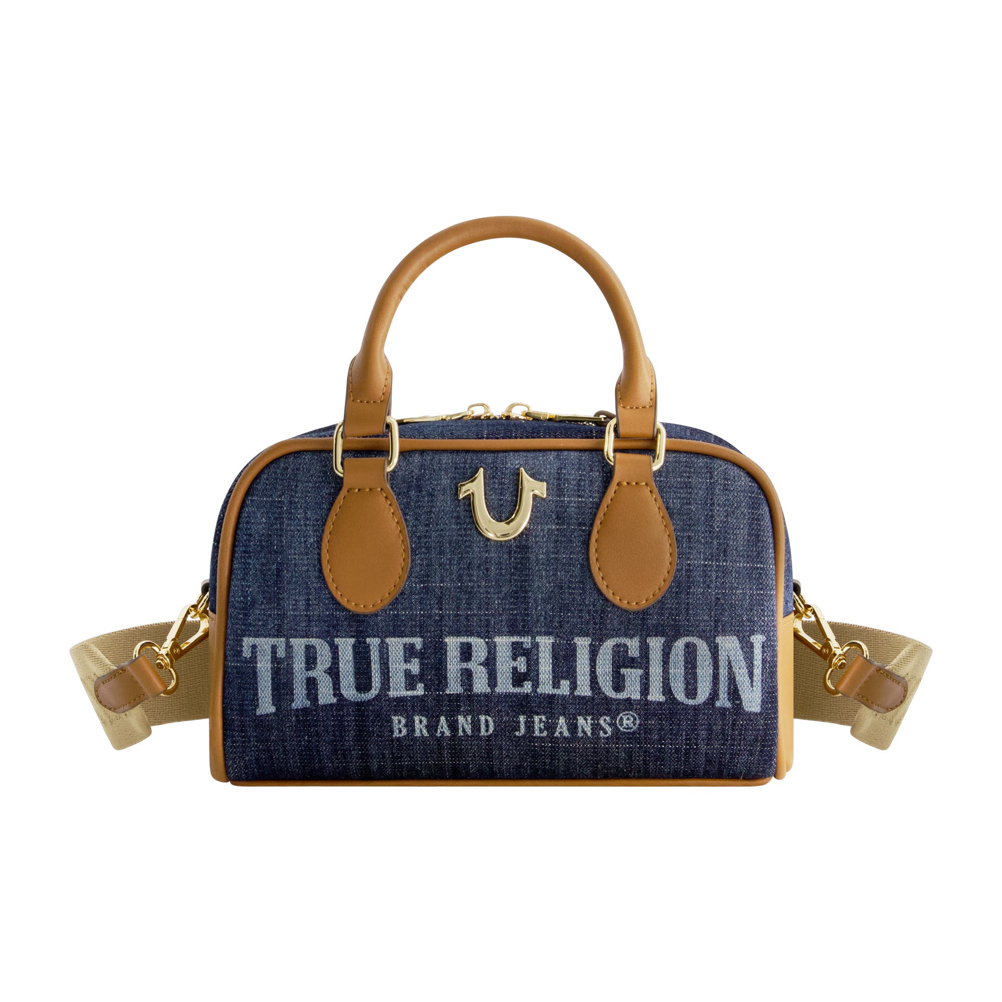 True Religion Denim Logo Mini Satchel Crossbody Bag, Main, color, Dark Denim