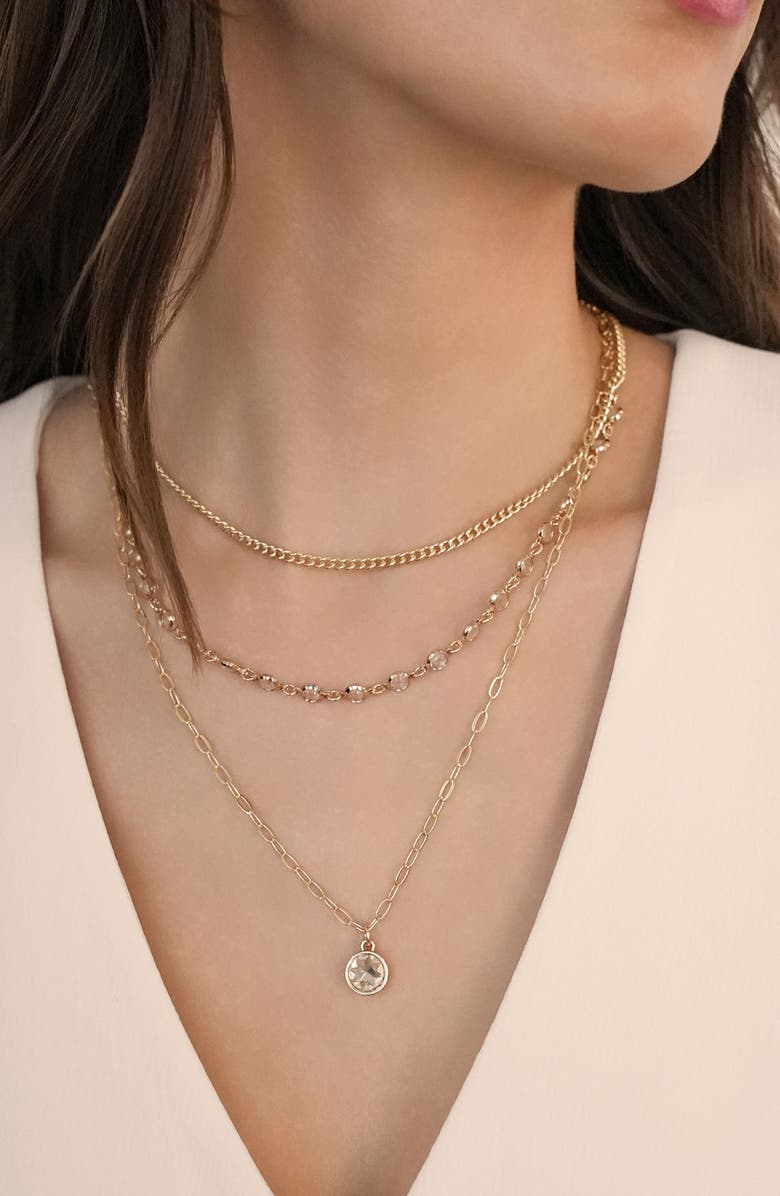 Ettika Crystal Layered Chain Necklace, Alternate, color, Gold