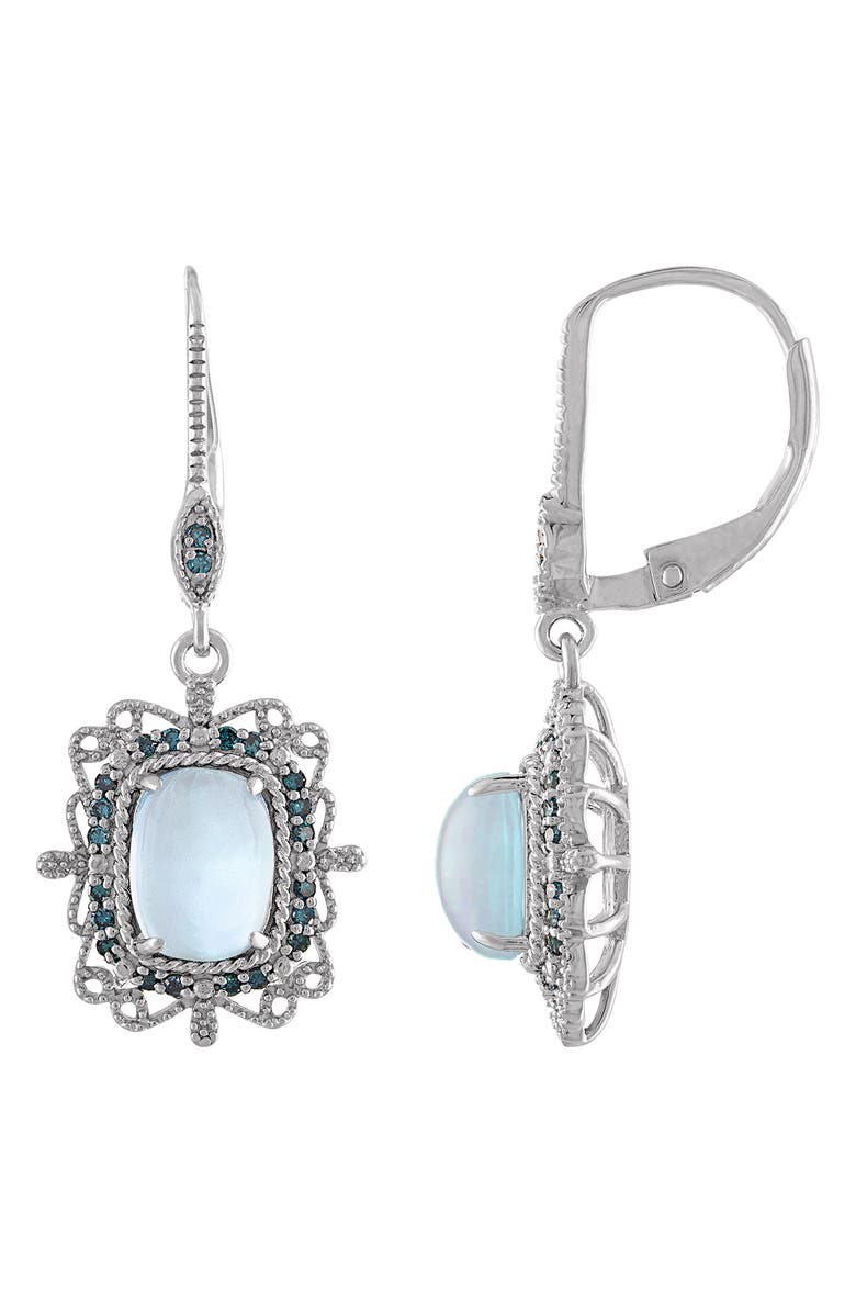 FZN Sterling Silver Opal & Pavé Blue Diamond Drop Earrings, Main, color, White