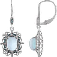 FZN Sterling Silver Opal & Pavé Blue Diamond Drop Earrings