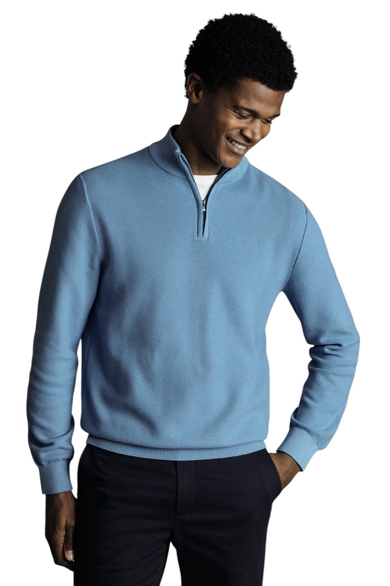Cotton Zip Neck Sweater, Alternate, color, Ocean Blue
