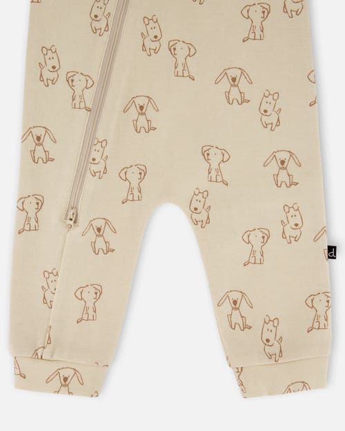 Deux Par Deux Organic Cotton Zipped Romper Puppy In Gold
