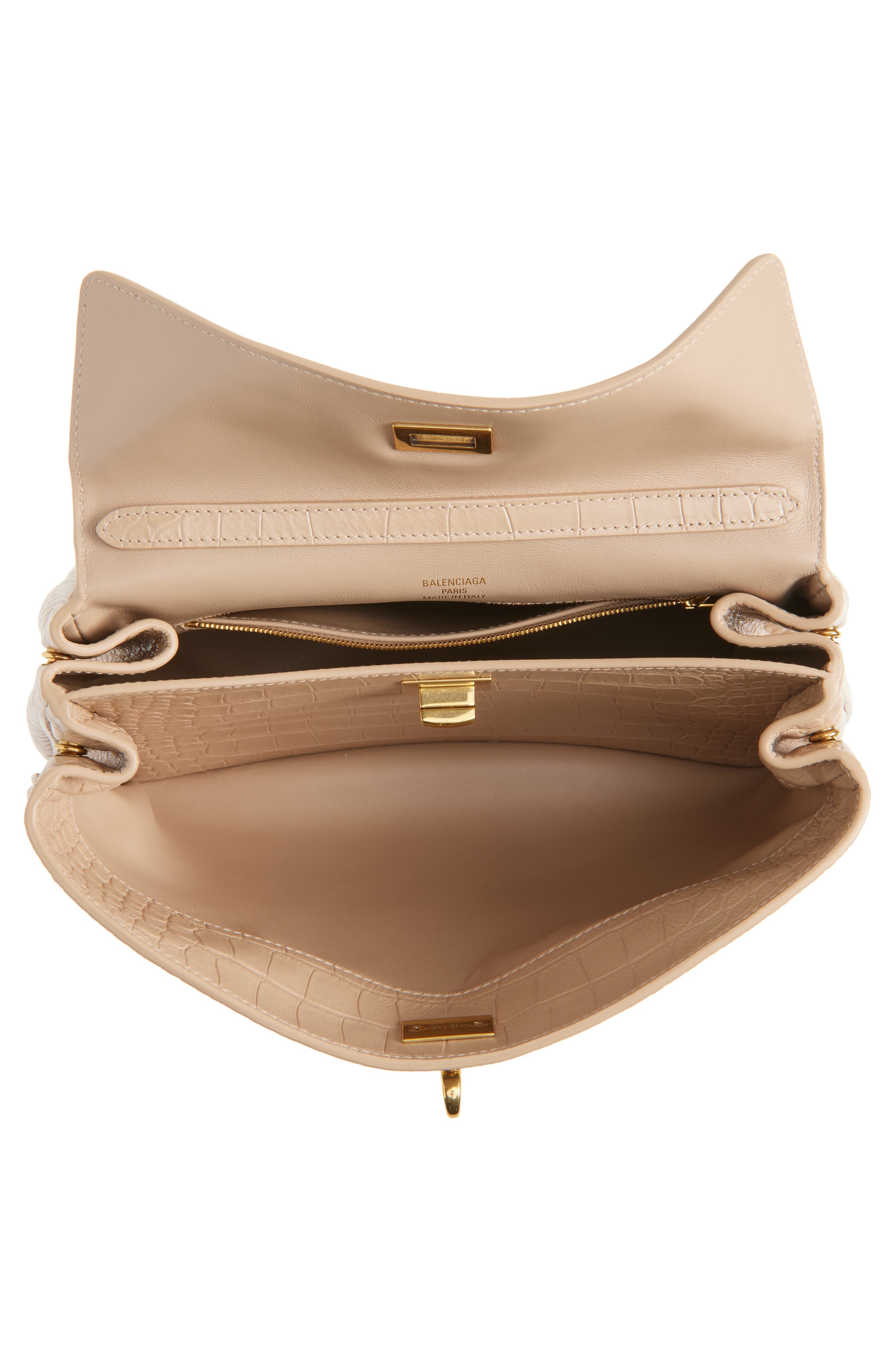 Small Rodeo Croc Embossed Leather Top Handle Bag, Alternate, color, BEIGE
