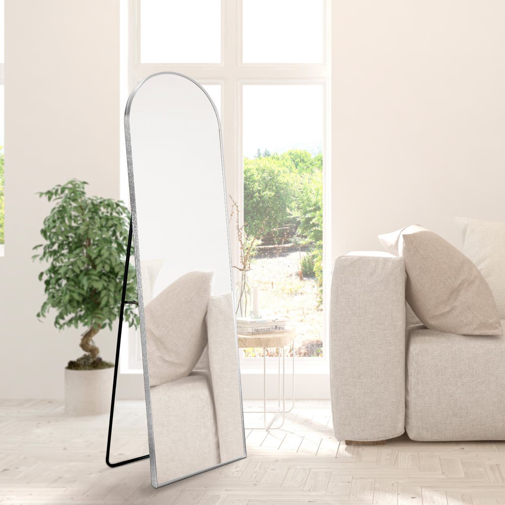 Shop Jonathan Y Adrian Large Arched Metal Framed Floor Full-length Mirror In Nickel