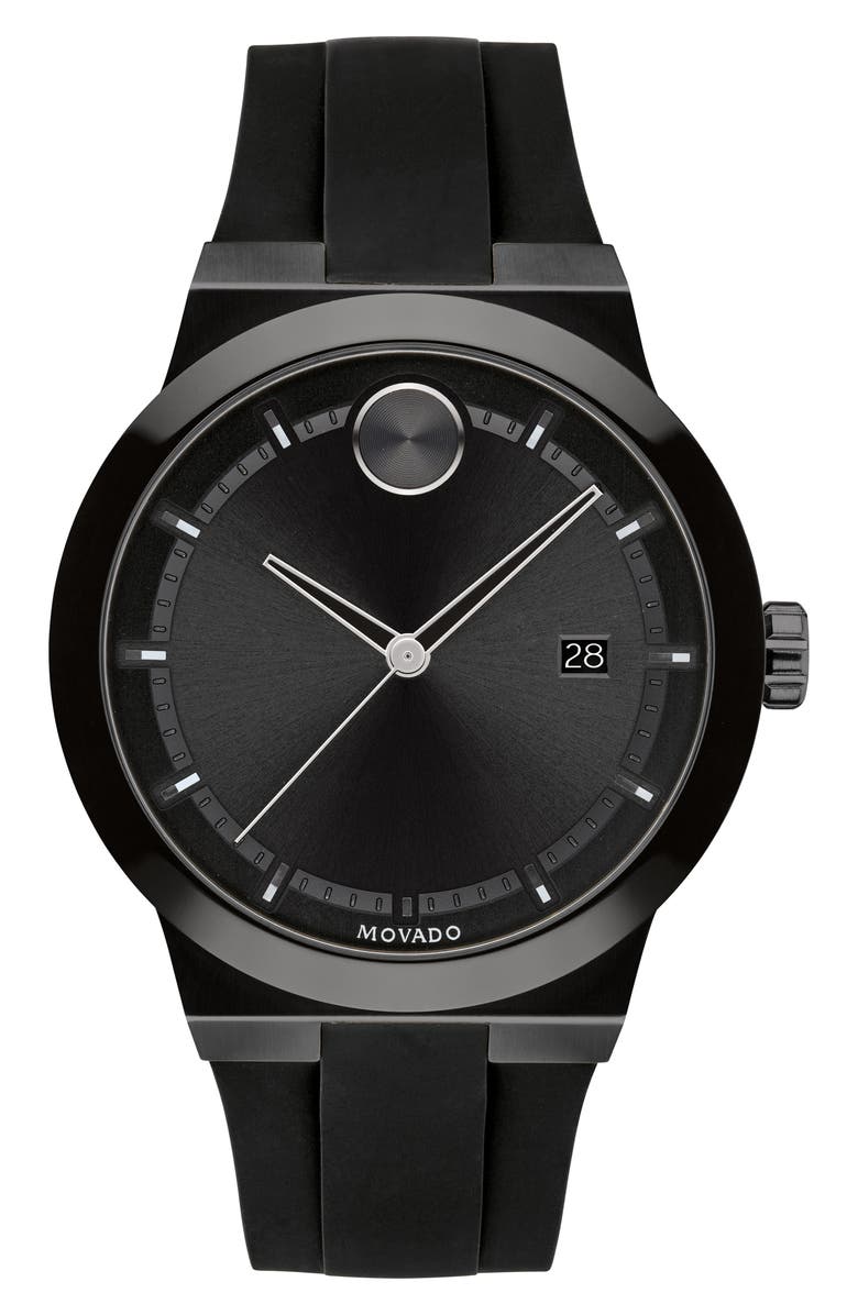 Movado Bold Fusion Silicone Strap Watch, 42mm, Main, color, Black Dial