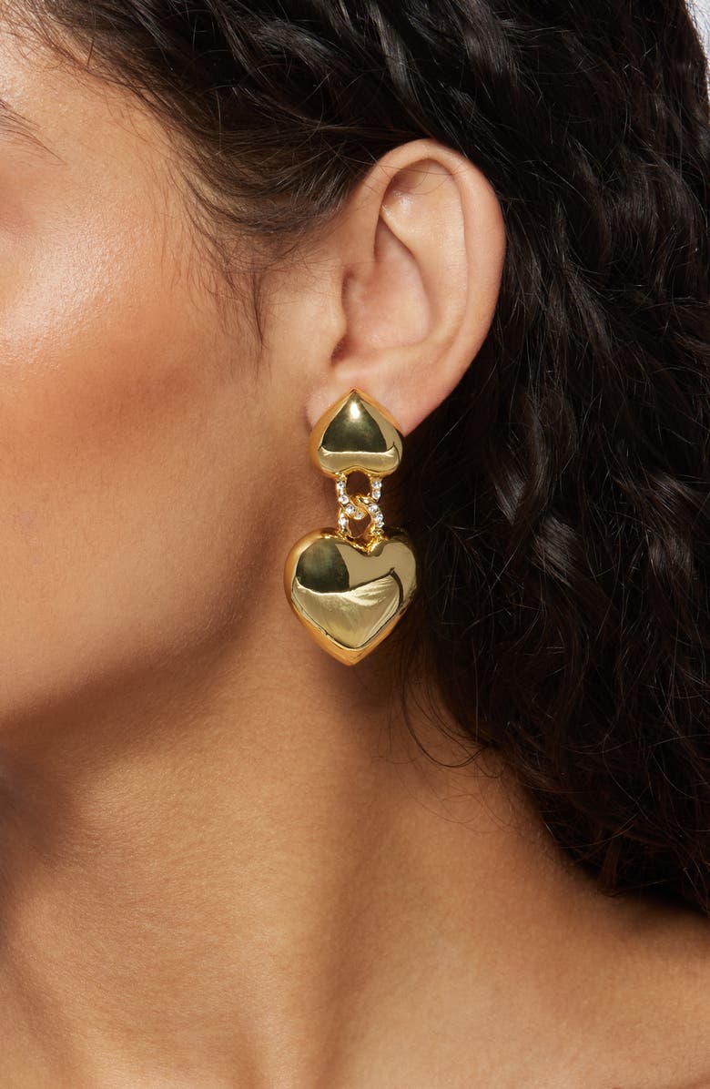 Kenneth Jay Lane Heart Drop Clip-On Earrings, Alternate, color, Gold