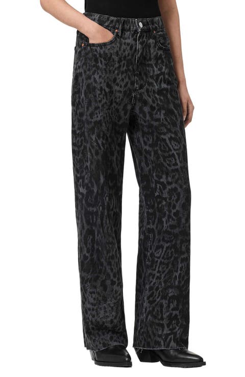 Blake Leopard Print Wide Leg Jeans (Leppo Black)