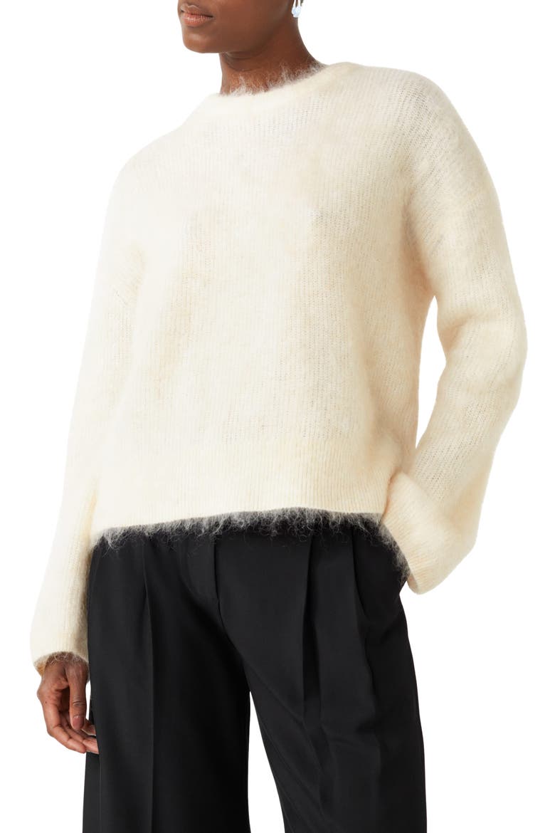 Fuzzy Crewneck Sweater, Main, color, BEIGE MELANGE