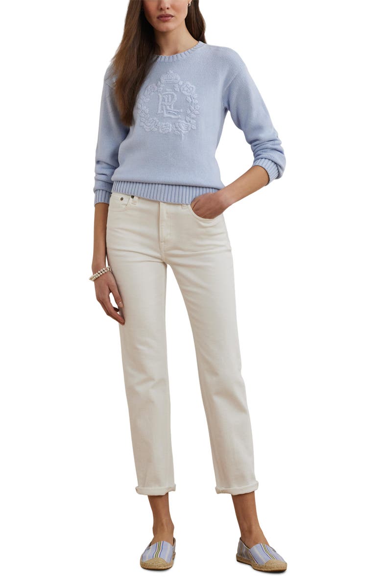 Lauren Ralph Lauren Floral Logo Combed Cotton Sweater, Alternate, color, 