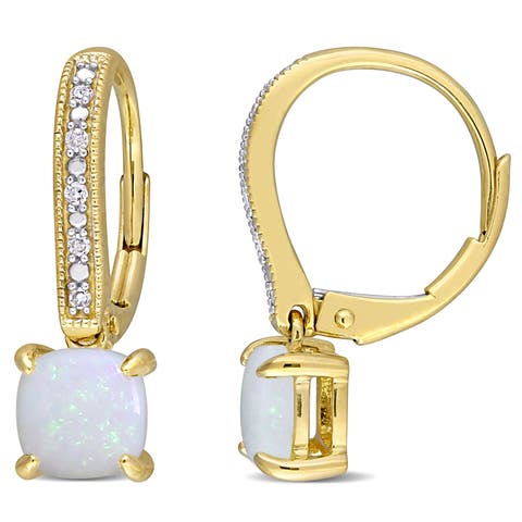 Opal & Diamond Leverback Earrings