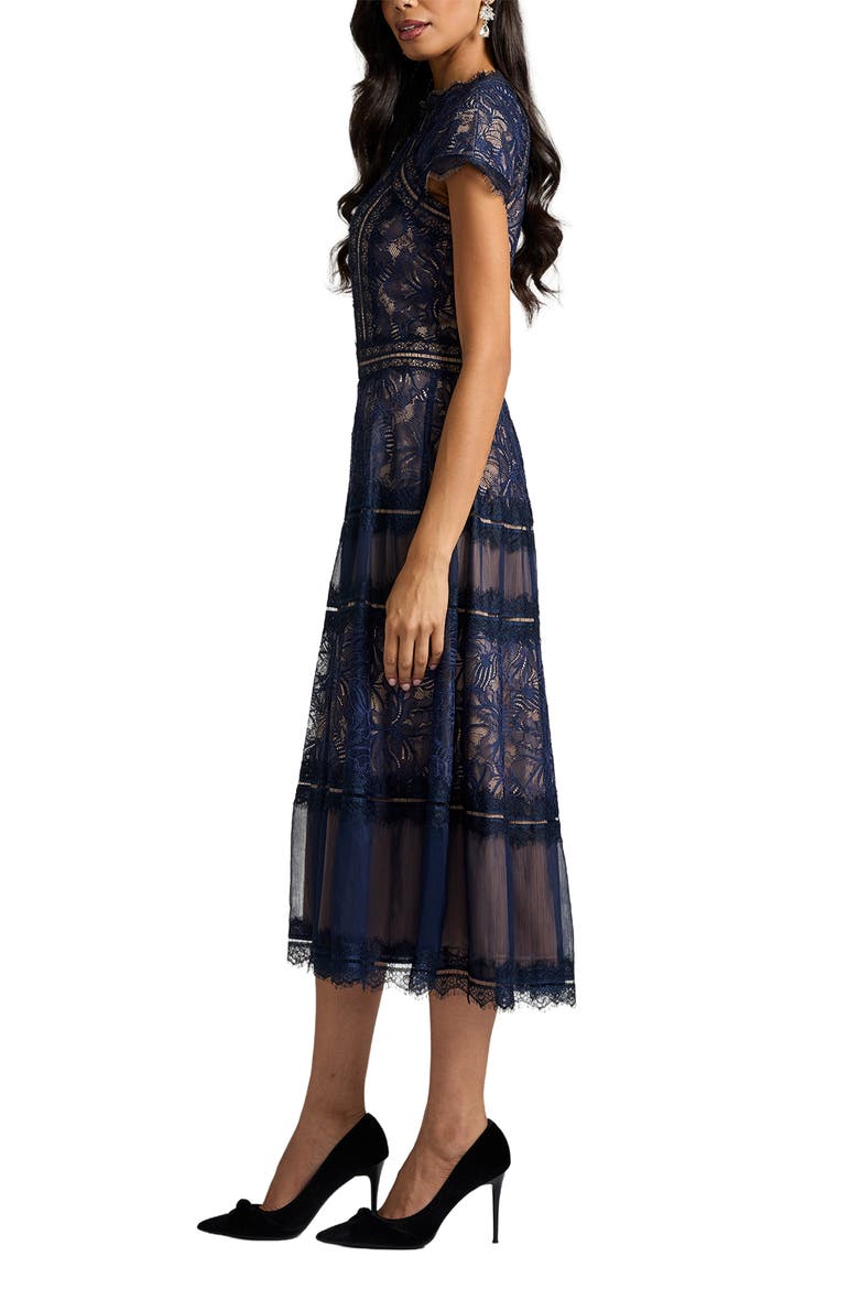 Lace Fit & Flare Cocktail Midi Dress, Alternate, color, ROYAL NAVY/ NUDE
