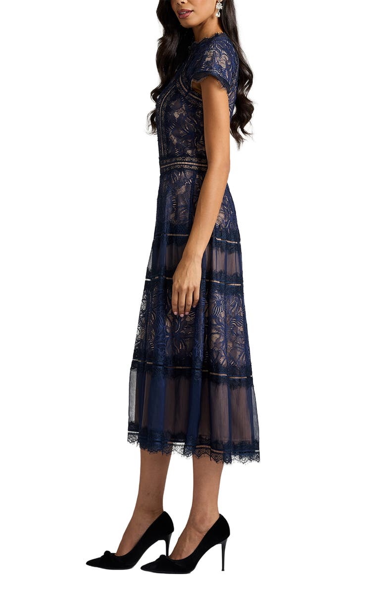 Tadashi Shoji Lace Fit & Flare Cocktail Midi Dress, Alternate, color, Royal Navy/ Nude