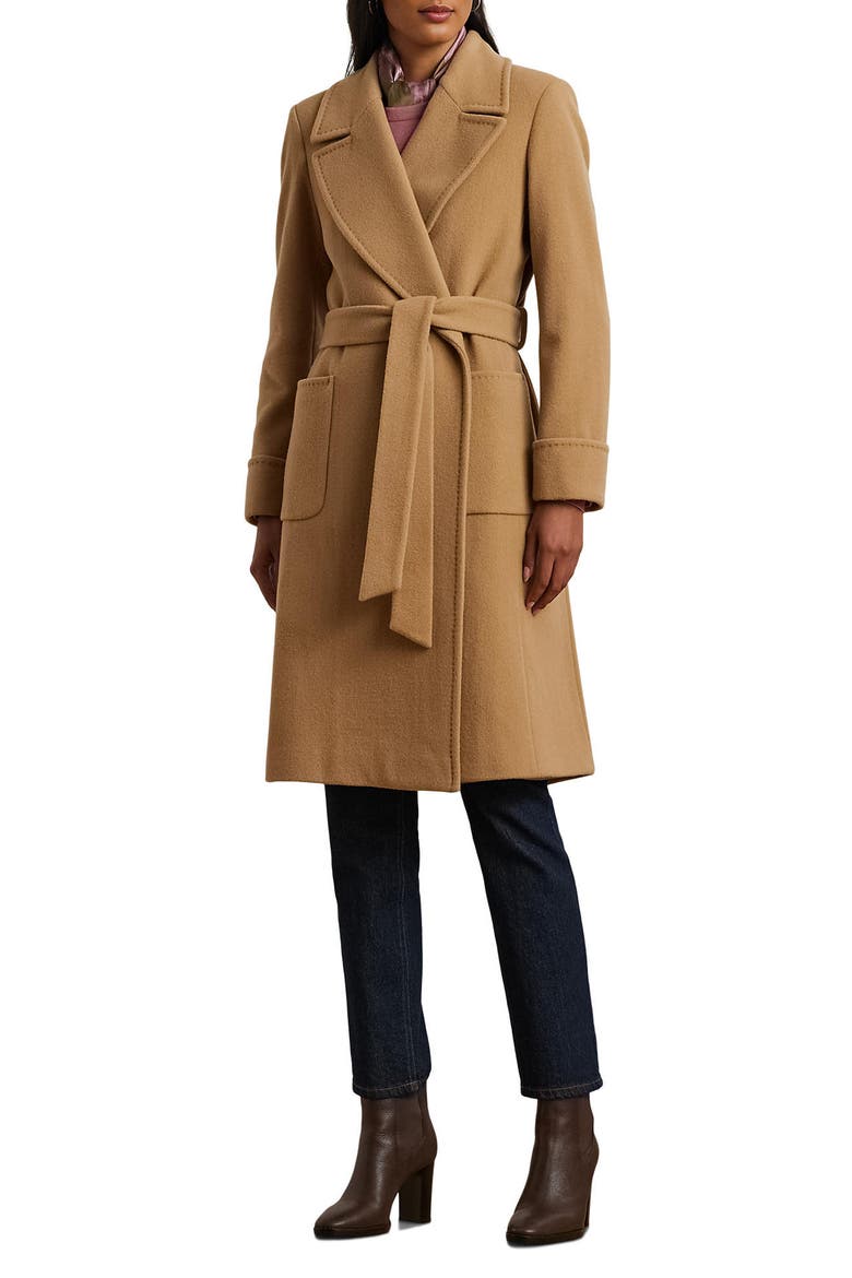 Belted Wool & Cashmere Blend Wrap Coat, Main, color, CAMEL